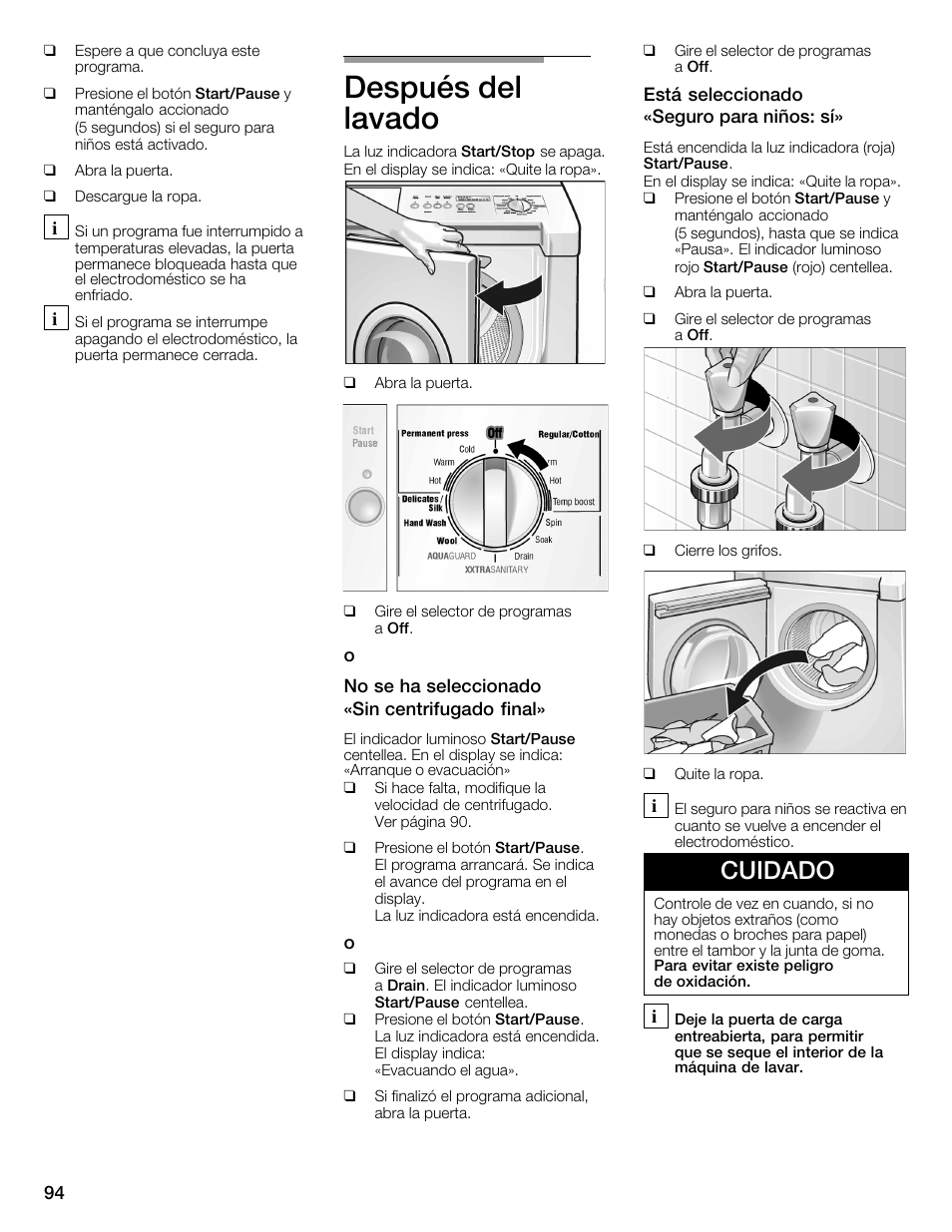 Después del lavado, Cuidado | Bosch WFMC6401UC User Manual | Page 94 / 104