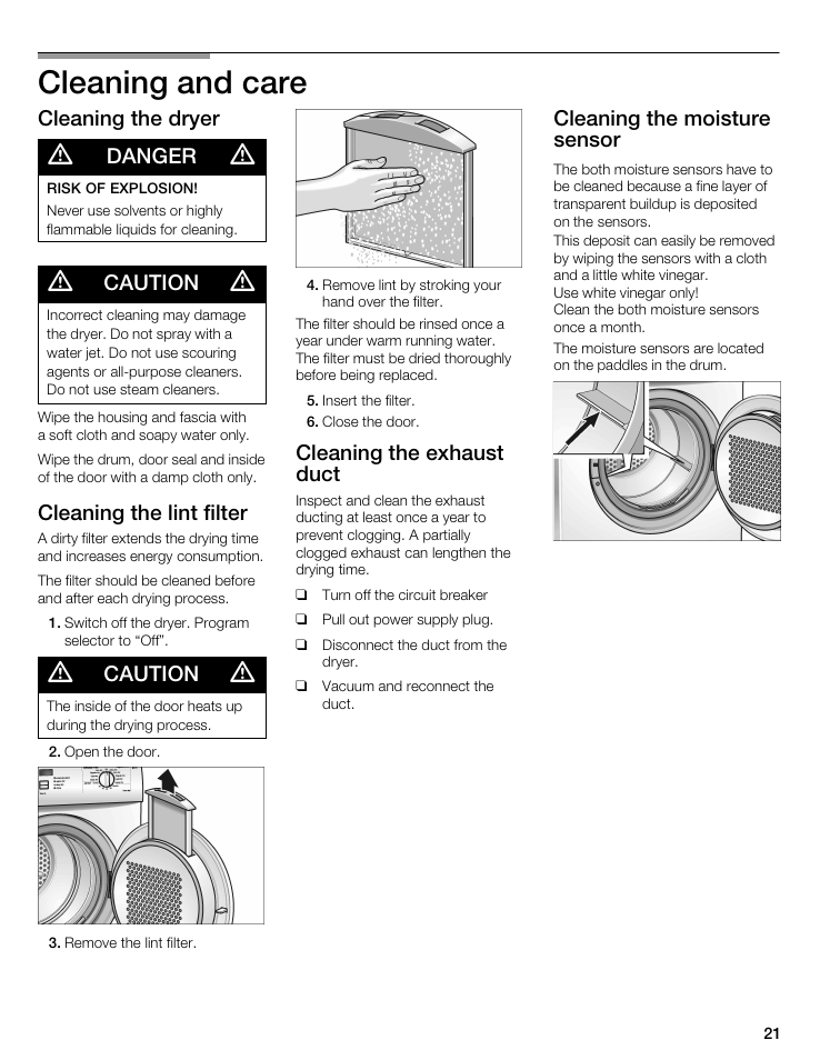 Cleaning and care | Bosch WTA 4400 US User Manual | Page 21 / 76