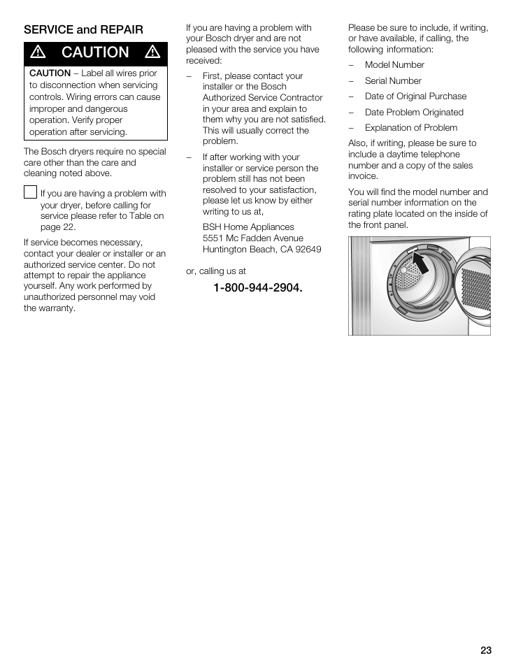 Caution | Bosch WTA 4400 US User Manual | Page 23 / 76