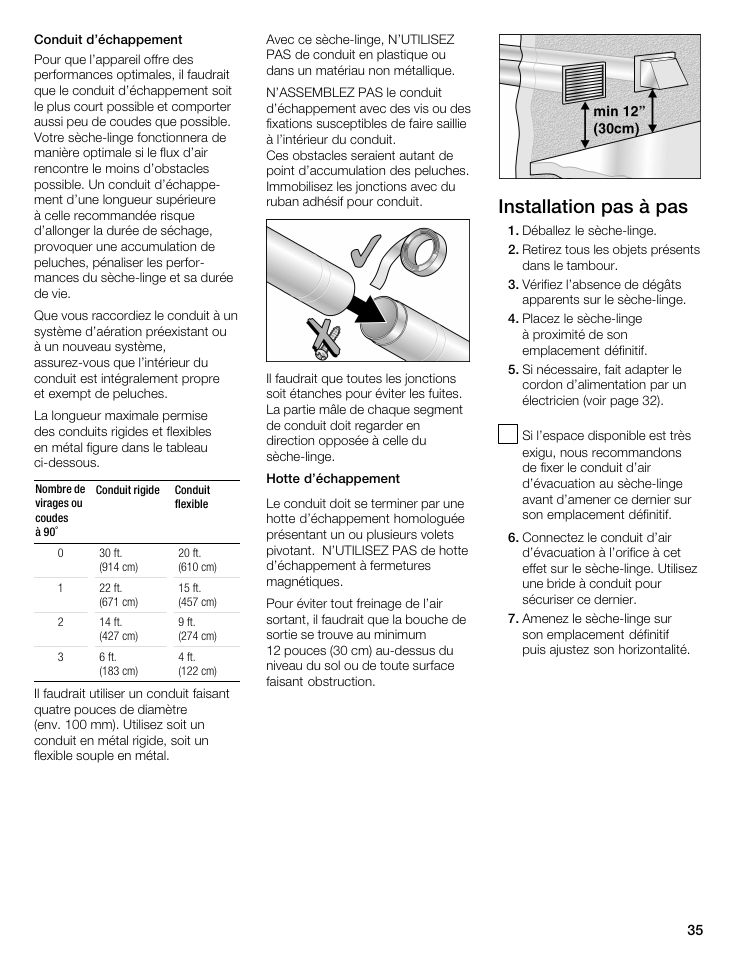 Installation pas à pas | Bosch WTA 4400 US User Manual | Page 35 / 76