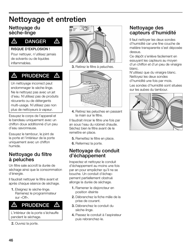Nettoyage et entretien | Bosch WTA 4400 US User Manual | Page 46 / 76