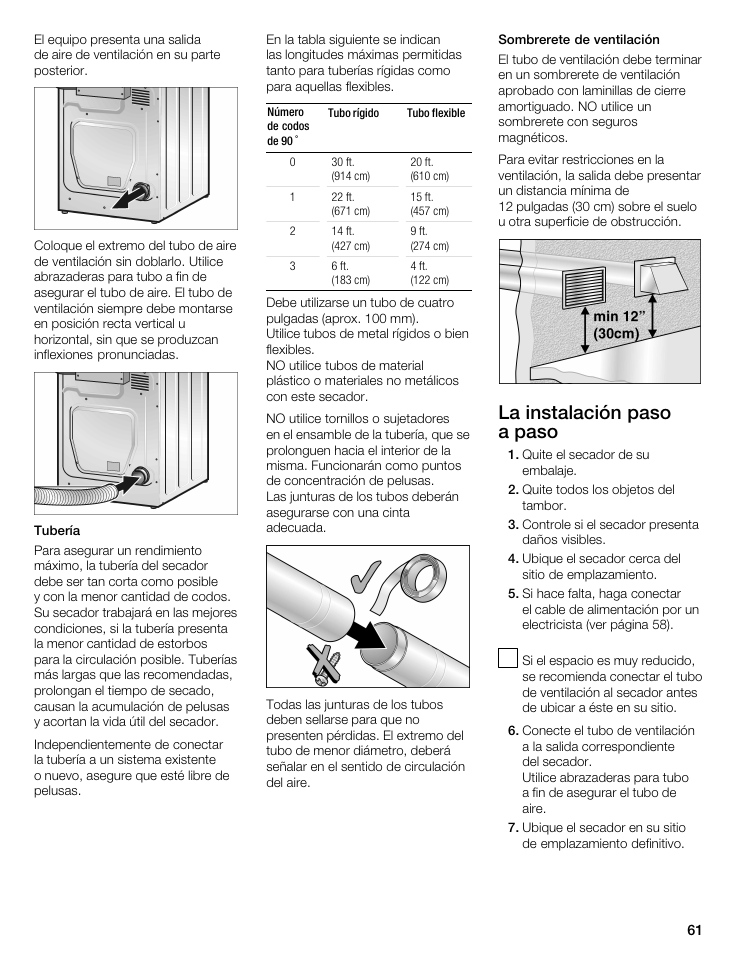 La instalación paso a paso | Bosch WTA 4400 US User Manual | Page 61 / 76
