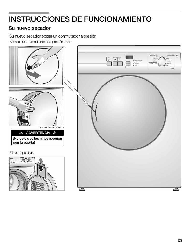 Instrucciones de funcionamiento, Su nuevo secador | Bosch WTA 4400 US User Manual | Page 63 / 76