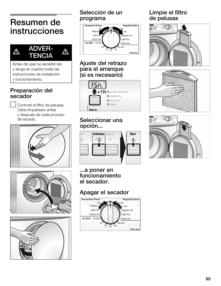 Resumen de instrucciones | Bosch WTA 4400 US User Manual | Page 65 / 76