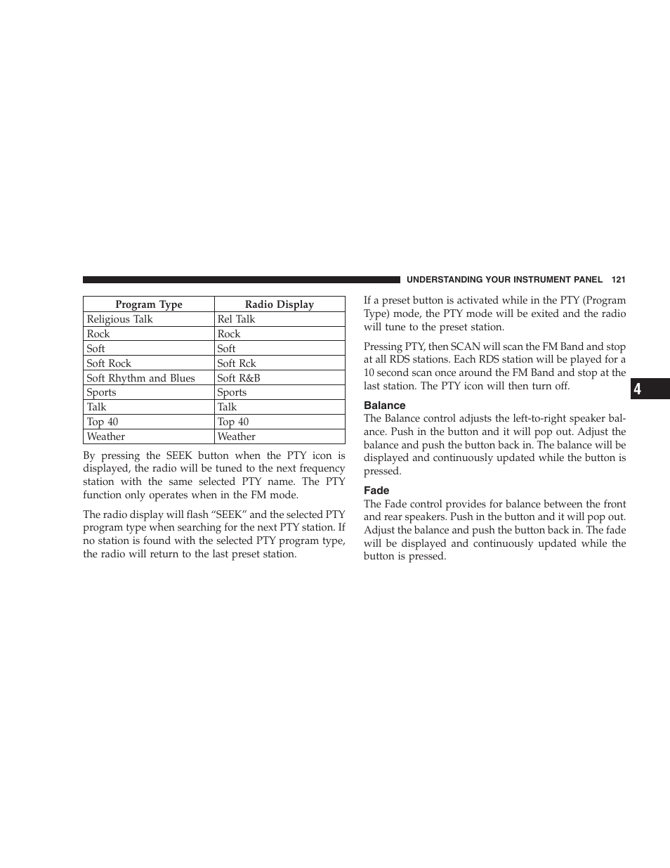 Balance, Fade | Chrysler 2004 300M User Manual | Page 121 / 277