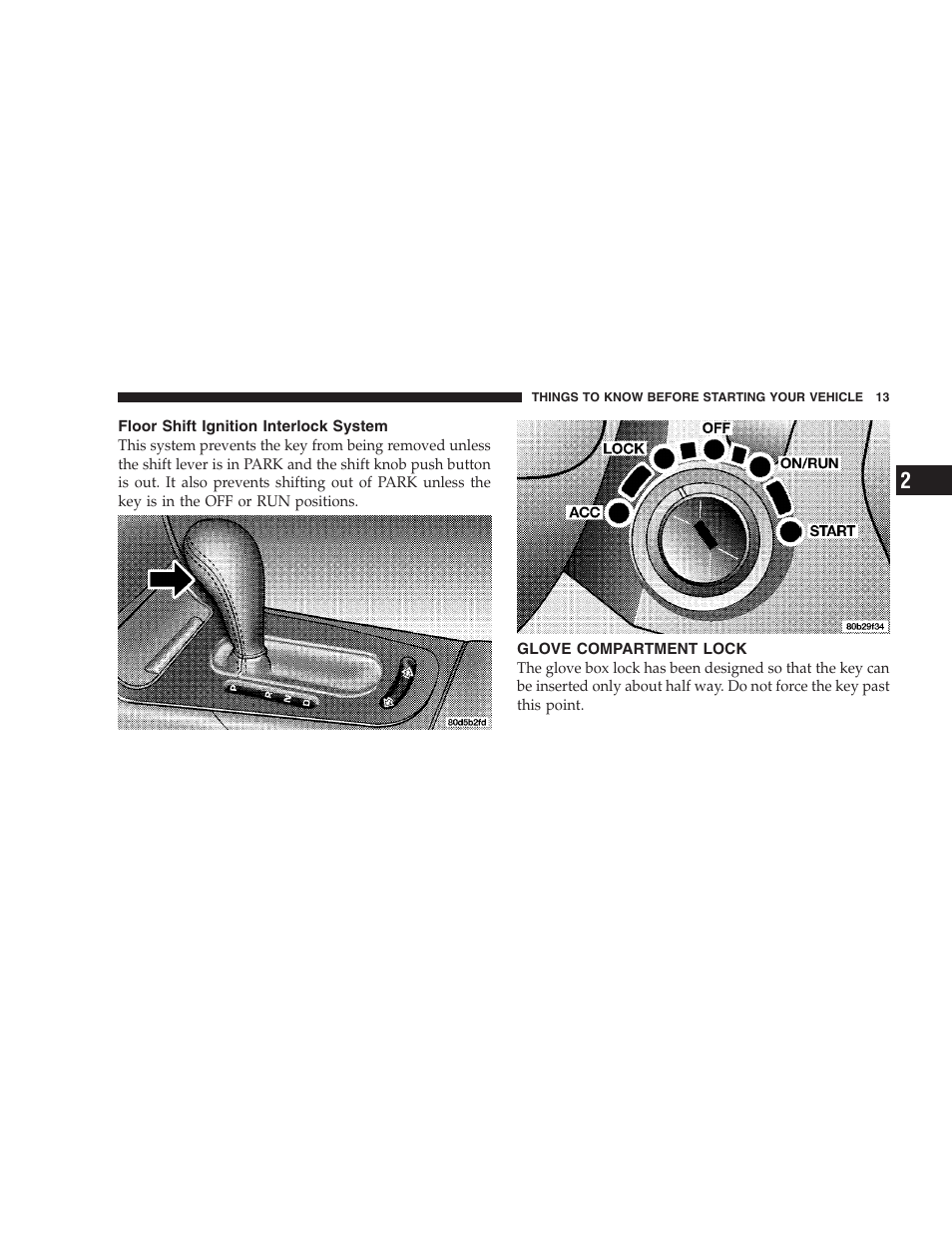 Floor shift ignition interlock system, Glove compartment lock | Chrysler 2004 300M User Manual | Page 13 / 277