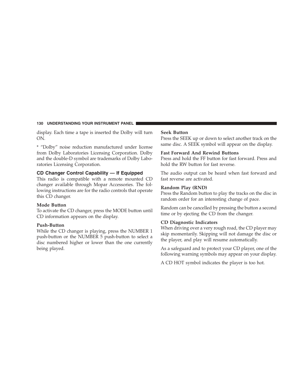 Cd changer control capability - if equipped, Cd changer control capability, If equipped | Chrysler 2004 300M User Manual | Page 130 / 277