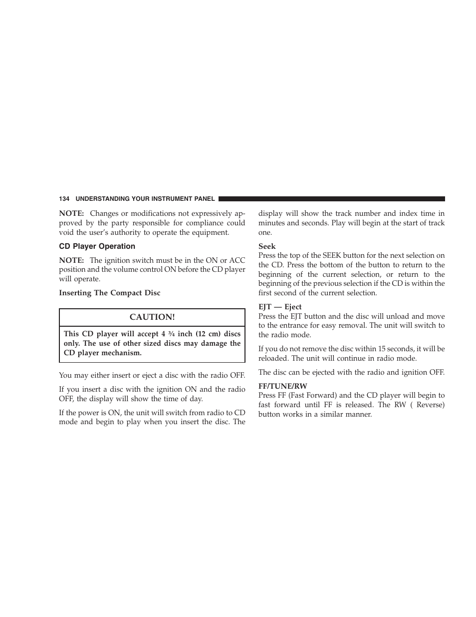 Cd player operation | Chrysler 2004 300M User Manual | Page 134 / 277