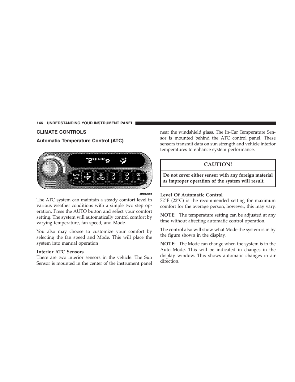 Climate controls, Automatic temperature control (atc) | Chrysler 2004 300M User Manual | Page 146 / 277
