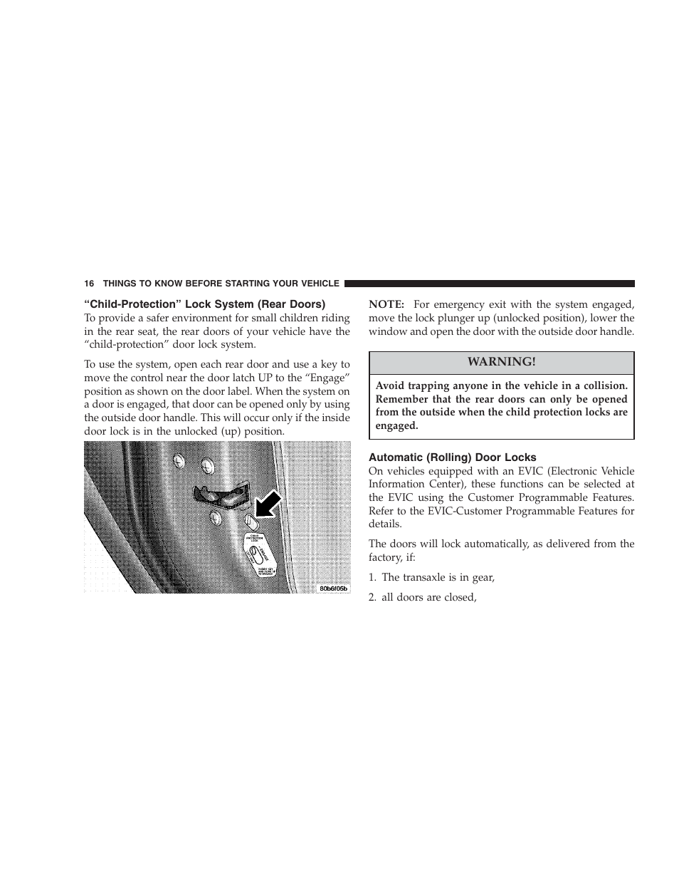 Child-protection lock system (rear doors), Automatic (rolling) door locks, Child-protection” lock system (rear doors) | Chrysler 2004 300M User Manual | Page 16 / 277