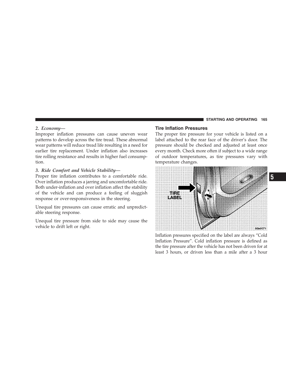 Tire inflation pressures | Chrysler 2004 300M User Manual | Page 165 / 277