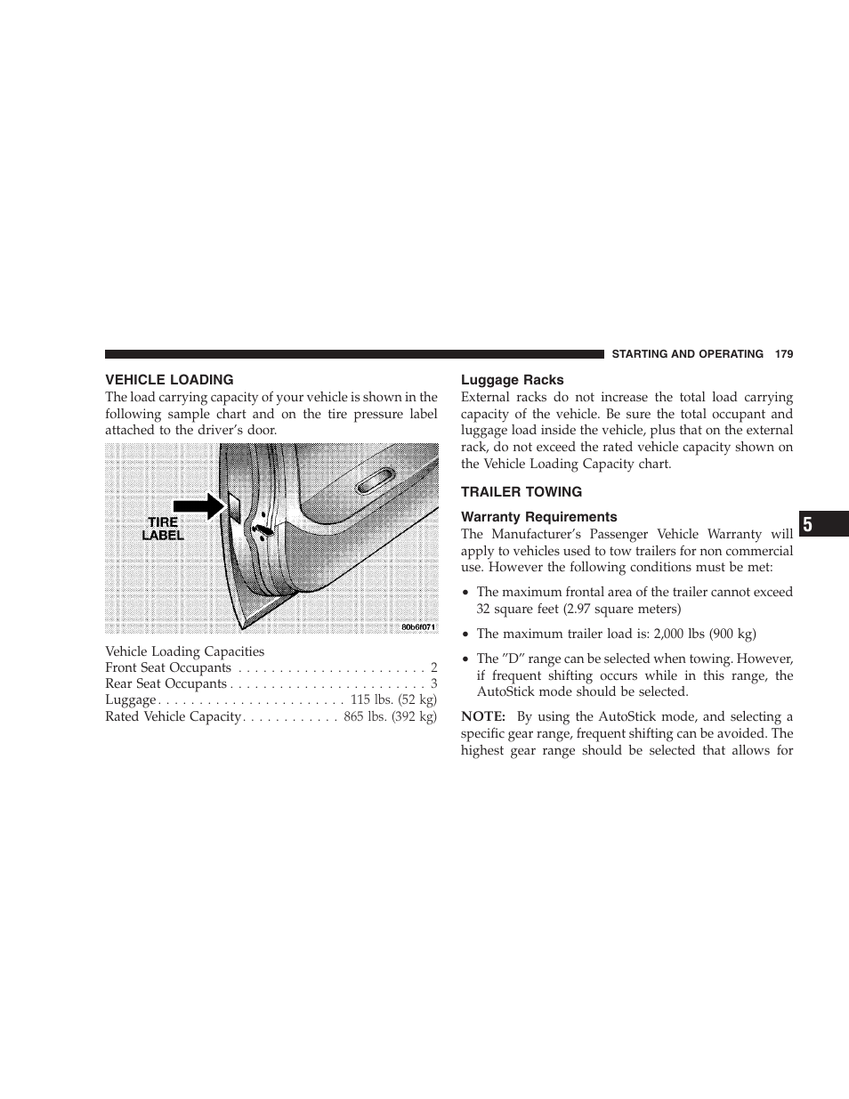 Vehicle loading, Luggage racks, Trailer towing | Warranty requirements | Chrysler 2004 300M User Manual | Page 179 / 277