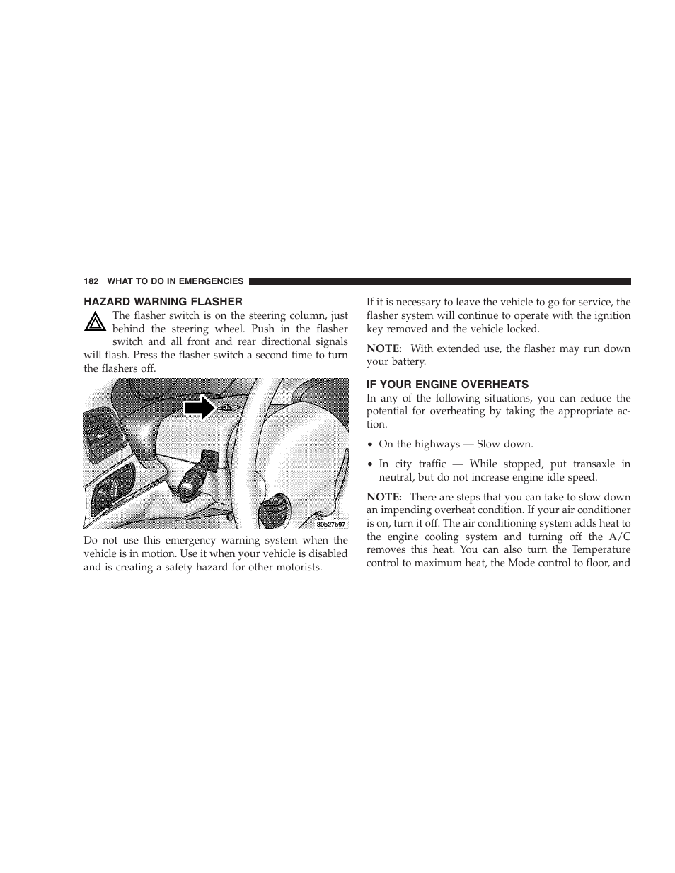 Hazard warning flasher, If your engine overheats | Chrysler 2004 300M User Manual | Page 182 / 277