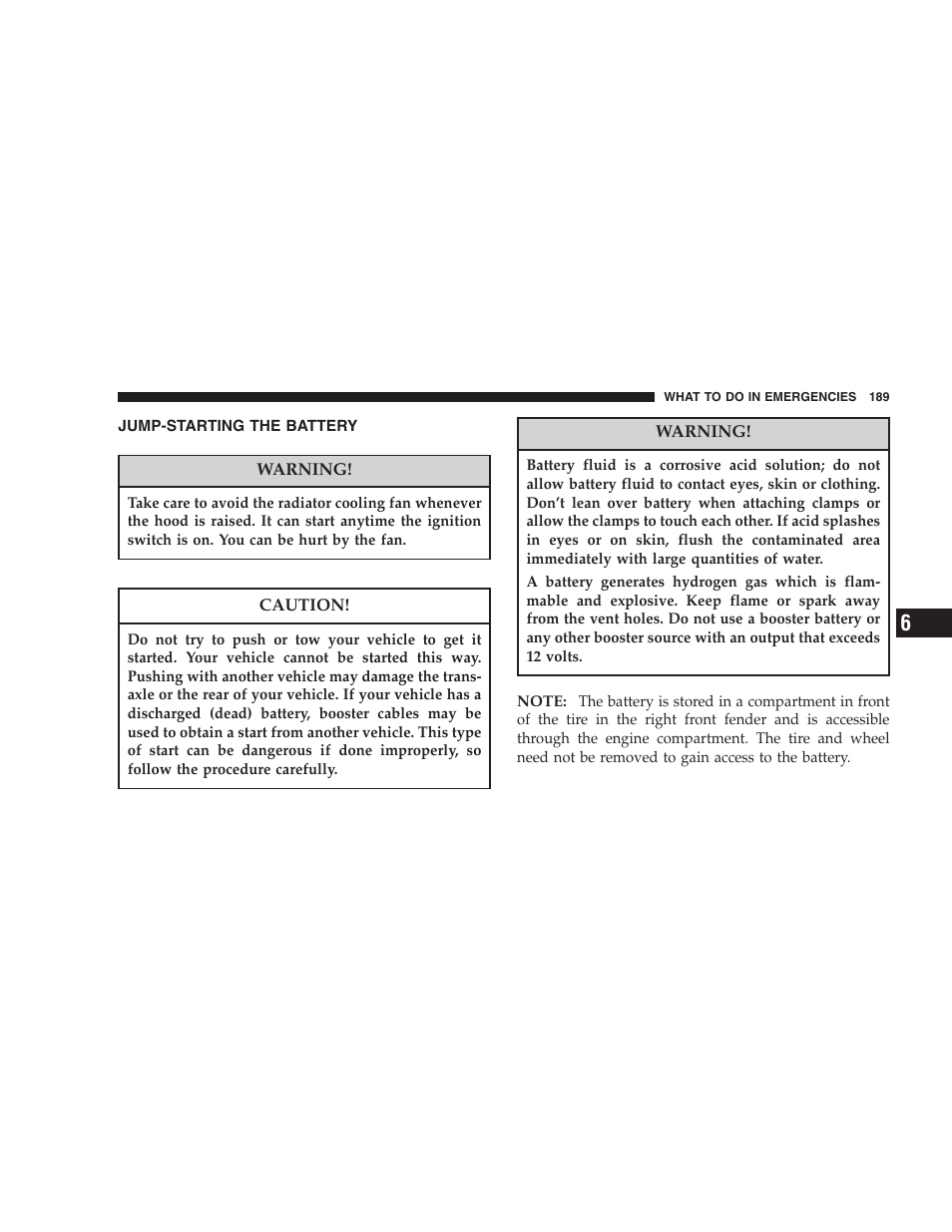 Jump-starting the battery | Chrysler 2004 300M User Manual | Page 189 / 277