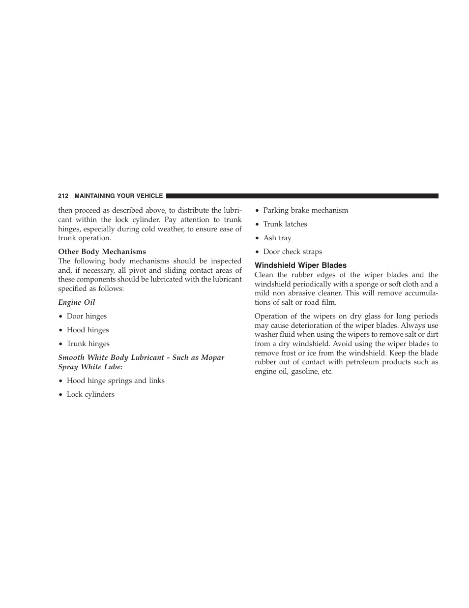 Windshield wiper blades | Chrysler 2004 300M User Manual | Page 212 / 277