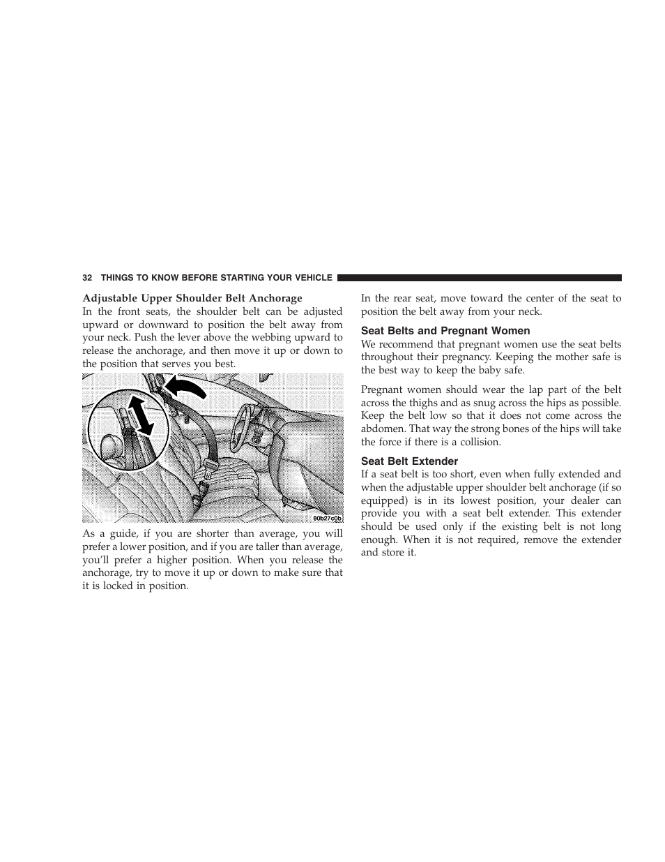 Seat belts and pregnant women, Seat belt extender | Chrysler 2004 300M User Manual | Page 32 / 277