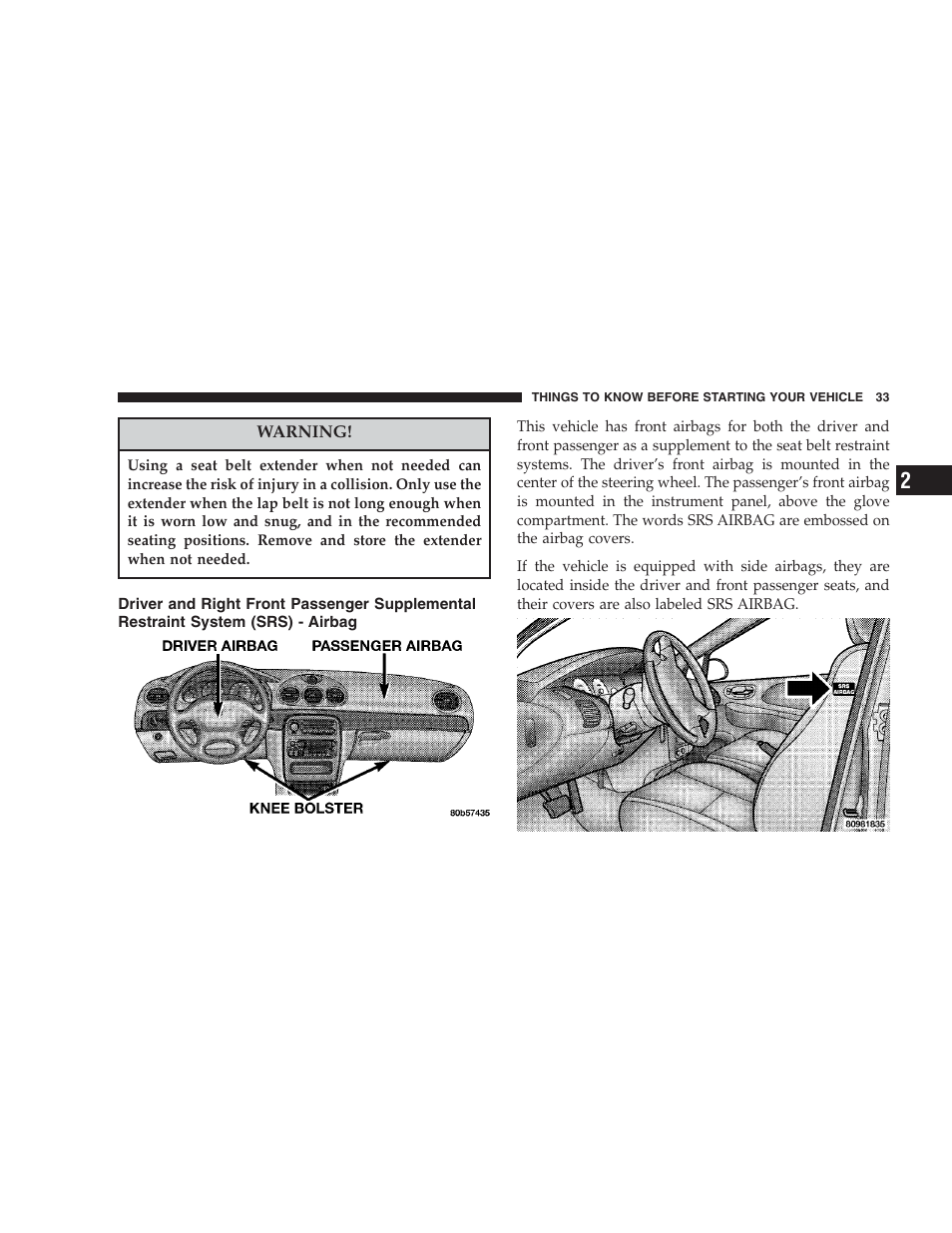 Driver and right front passenger supplemental, Restraint system (srs) - airbag | Chrysler 2004 300M User Manual | Page 33 / 277