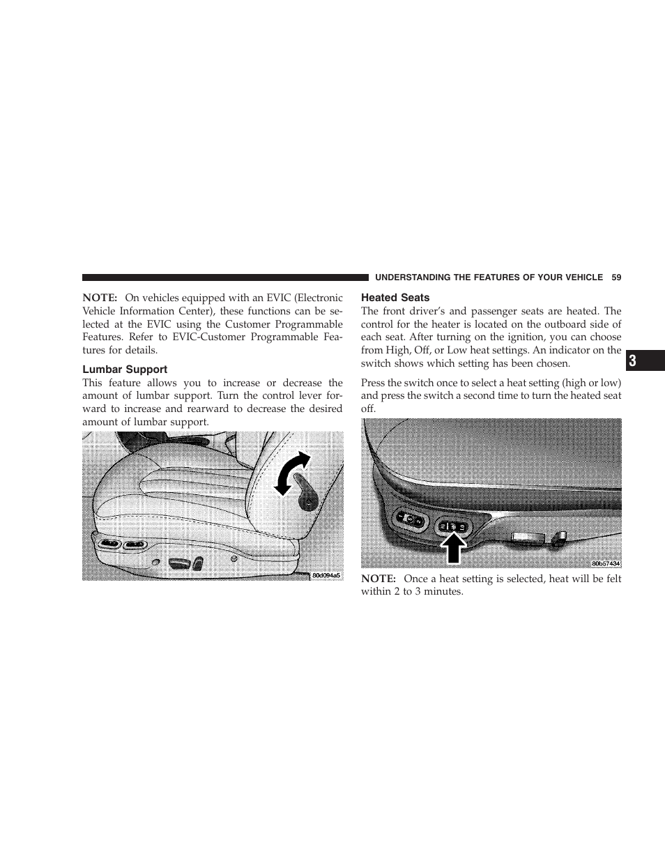 Lumbar support, Heated seats | Chrysler 2004 300M User Manual | Page 59 / 277