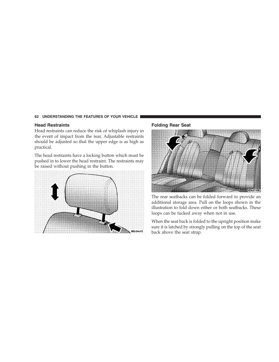 Head restraints, Folding rear seat | Chrysler 2004 300M User Manual | Page 62 / 277