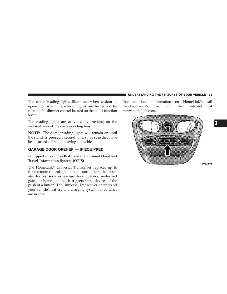 Garage door opener - if equipped, Garage door opener — if equipped | Chrysler 2004 300M User Manual | Page 75 / 277