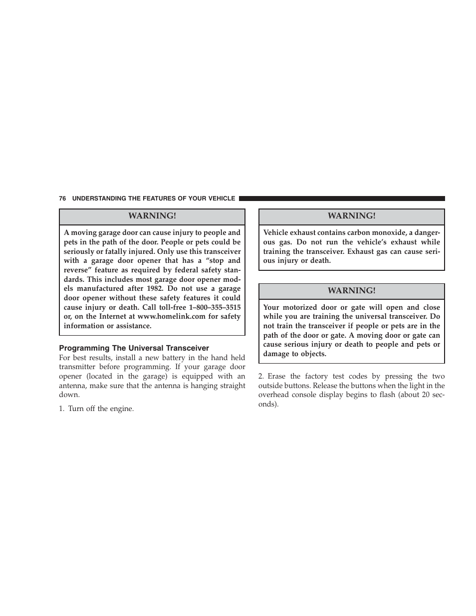 Programming the universal transceiver | Chrysler 2004 300M User Manual | Page 76 / 277