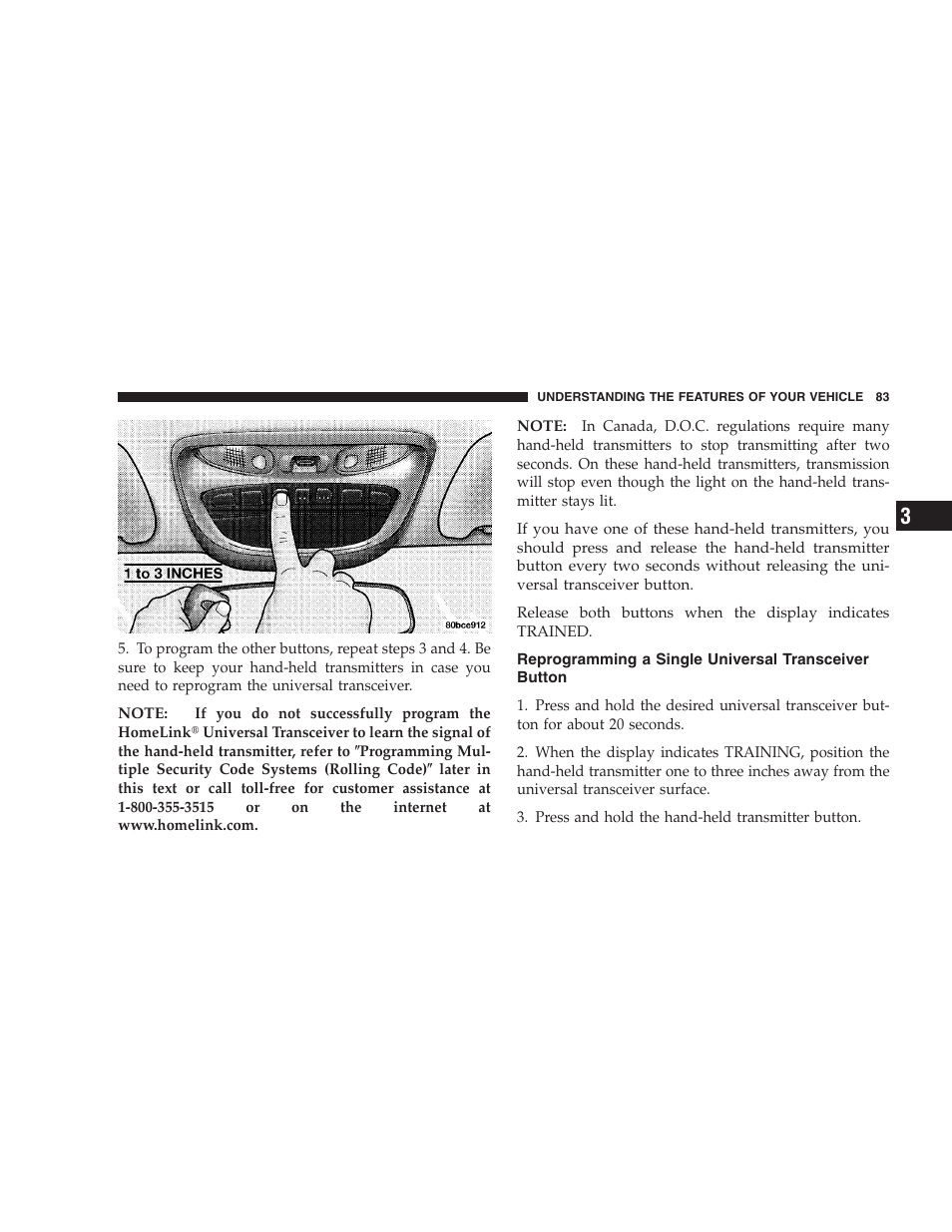 Reprogramming a single universal transceiver, Button | Chrysler 2004 300M User Manual | Page 83 / 277