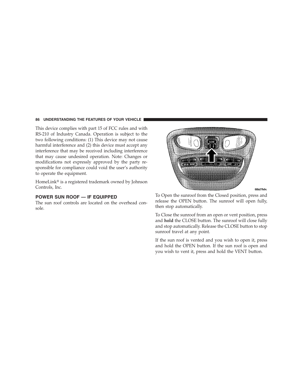 Power sun roof - if equipped, Power sun roof — if equipped | Chrysler 2004 300M User Manual | Page 86 / 277