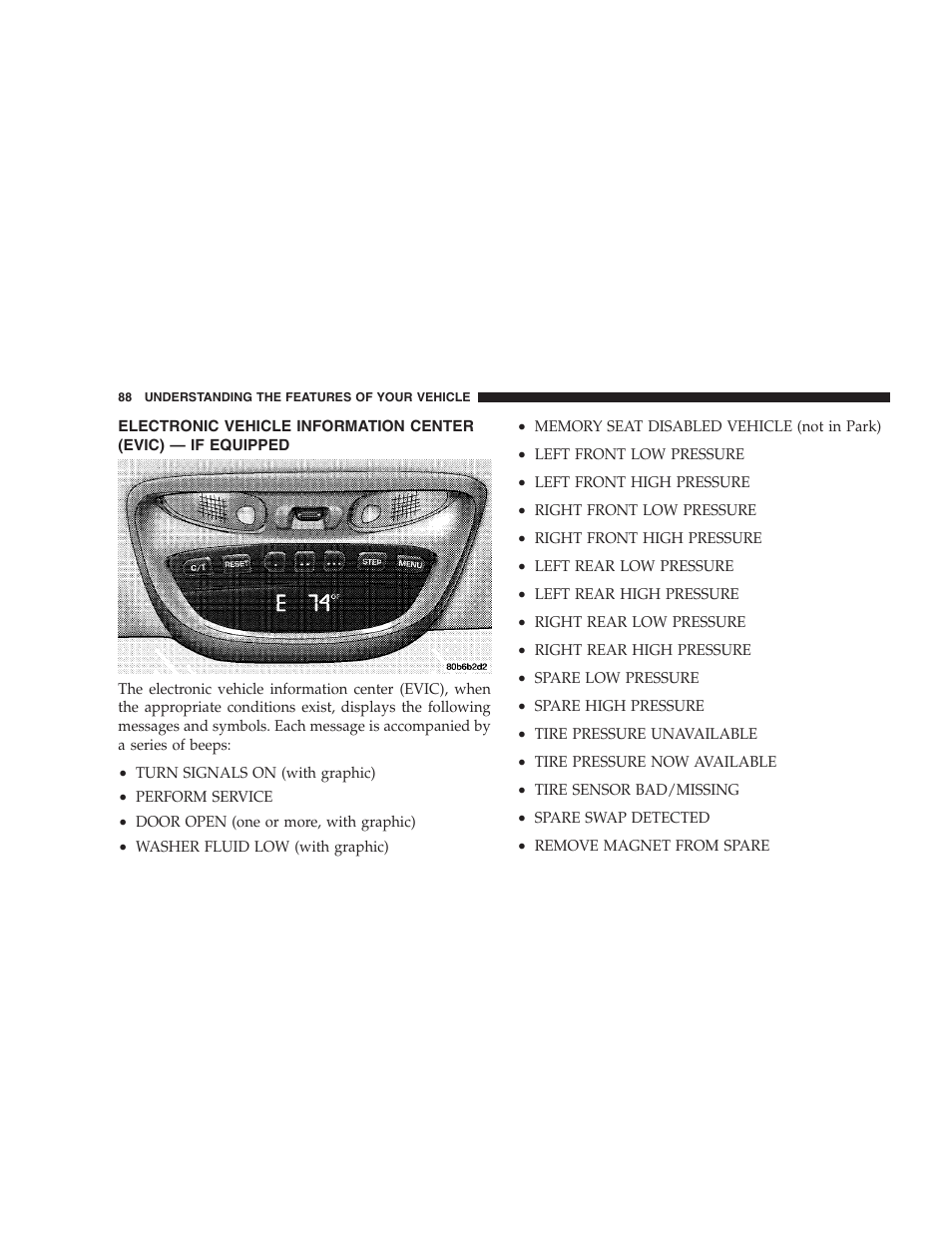 Electronic vehicle information center (evic), If equipped | Chrysler 2004 300M User Manual | Page 88 / 277