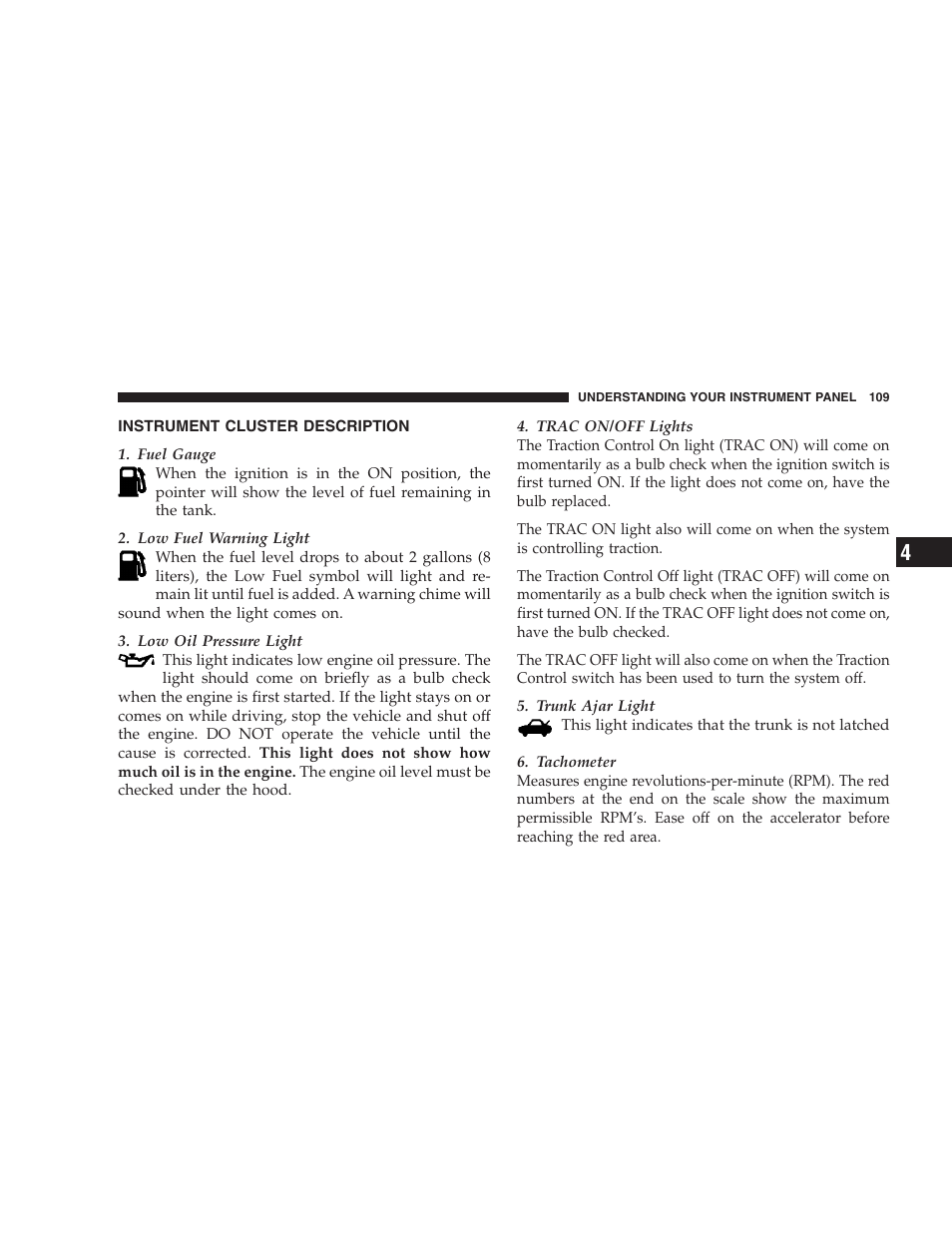 Instrument cluster description | Chrysler 2004 Concorde User Manual | Page 109 / 273