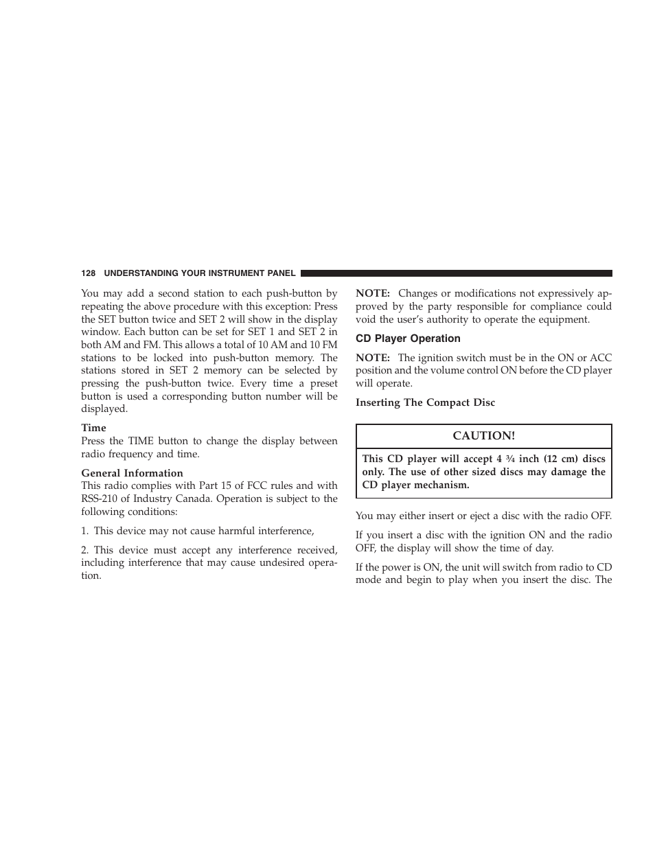 Cd player operation | Chrysler 2004 Concorde User Manual | Page 128 / 273