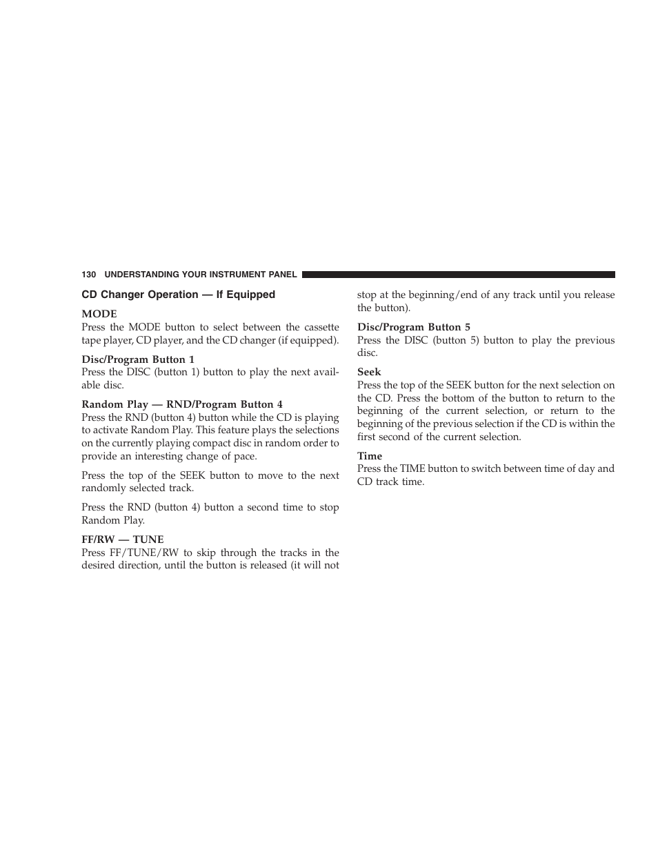 Cd changer operation - if equipped, Cd changer operation — if equipped | Chrysler 2004 Concorde User Manual | Page 130 / 273