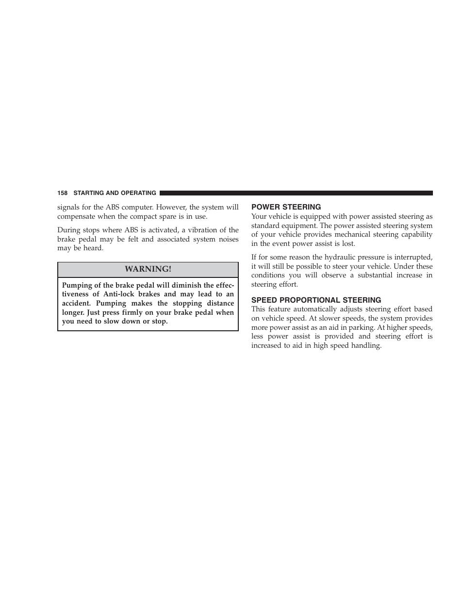 Power steering, Speed proportional steering | Chrysler 2004 Concorde User Manual | Page 158 / 273