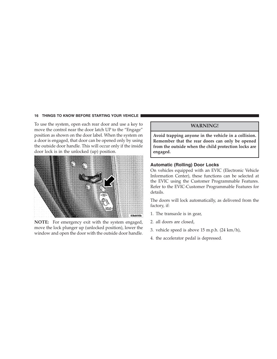 Automatic (rolling) door locks | Chrysler 2004 Concorde User Manual | Page 16 / 273