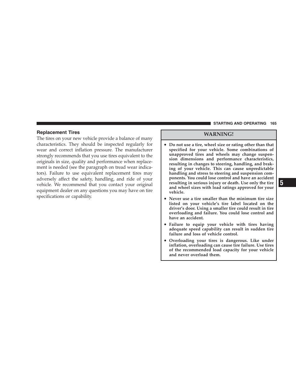 Replacement tires | Chrysler 2004 Concorde User Manual | Page 165 / 273