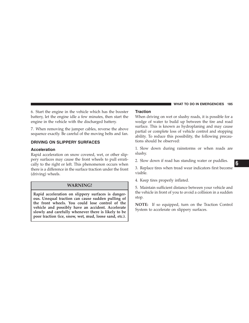 Driving on slippery surfaces, Acceleration, Traction | Chrysler 2004 Concorde User Manual | Page 185 / 273