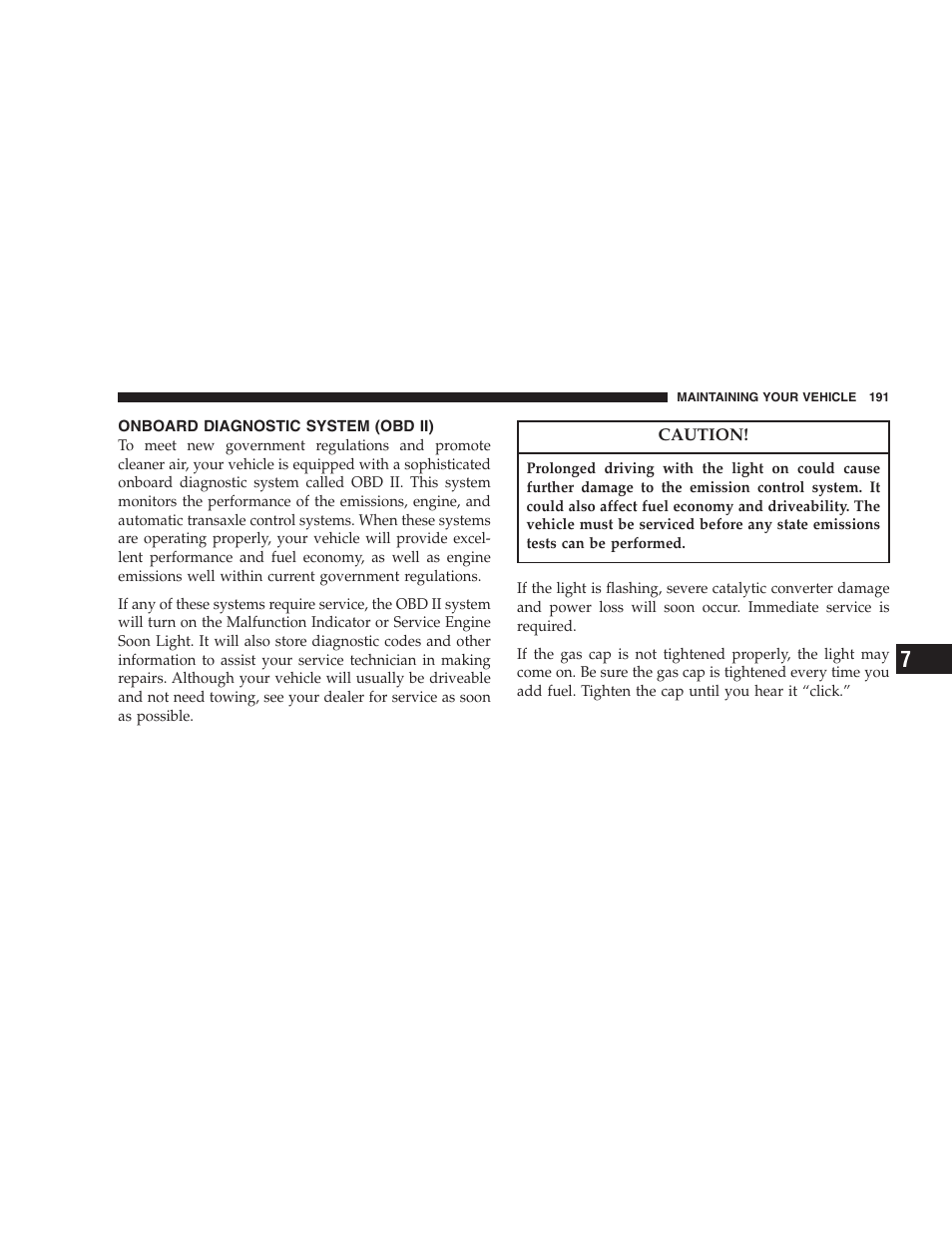 Onboard diagnostic system ( obd ii), Onboard diagnostic system (obd ii) | Chrysler 2004 Concorde User Manual | Page 191 / 273