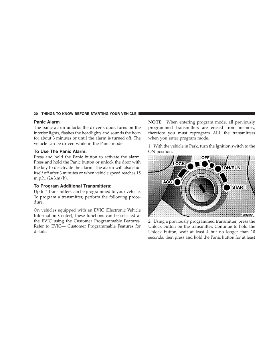 Panic alarm, To use the panic alarm, To program additional transmitters | Chrysler 2004 Concorde User Manual | Page 20 / 273