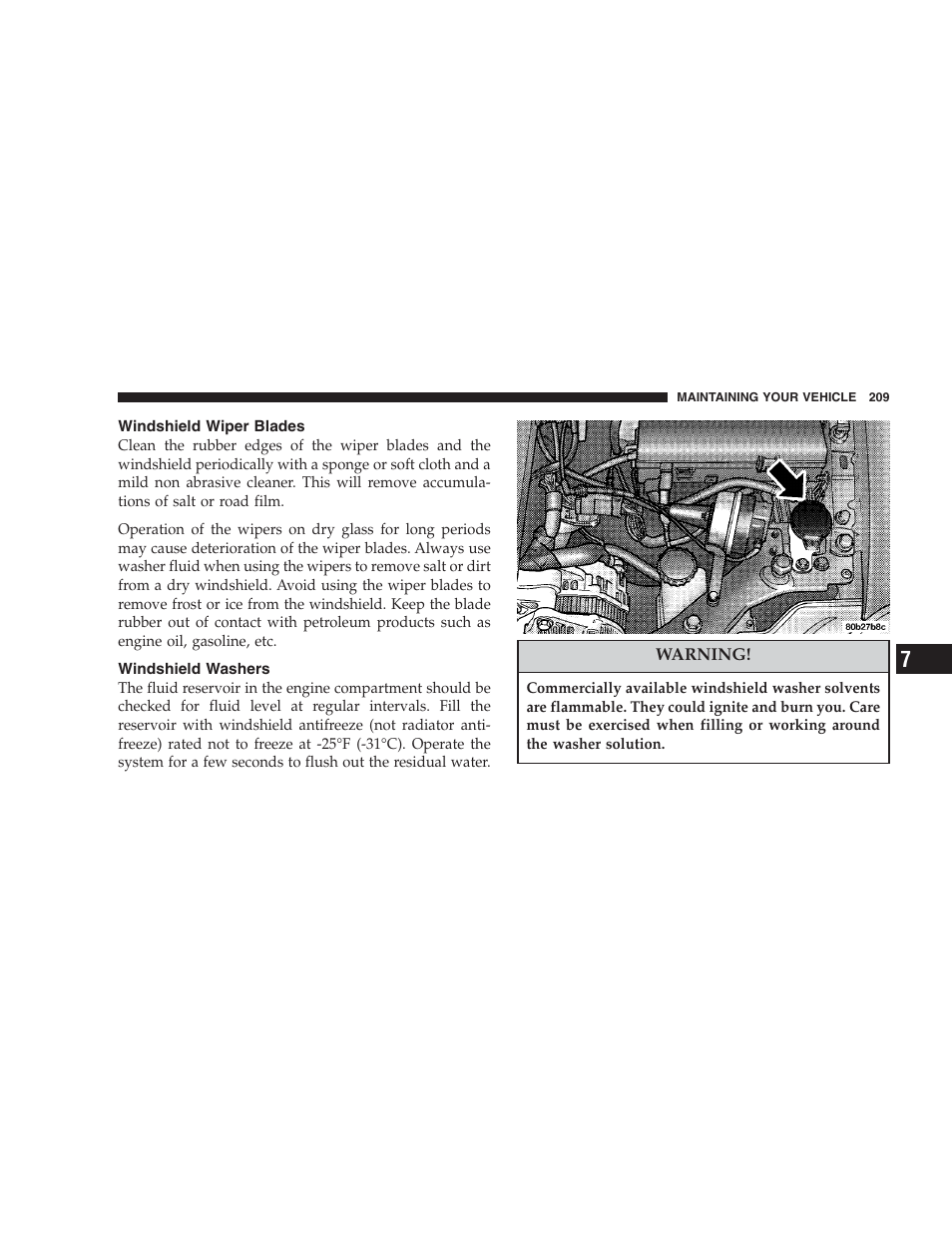 Windshield wiper blades, Windshield washers | Chrysler 2004 Concorde User Manual | Page 209 / 273