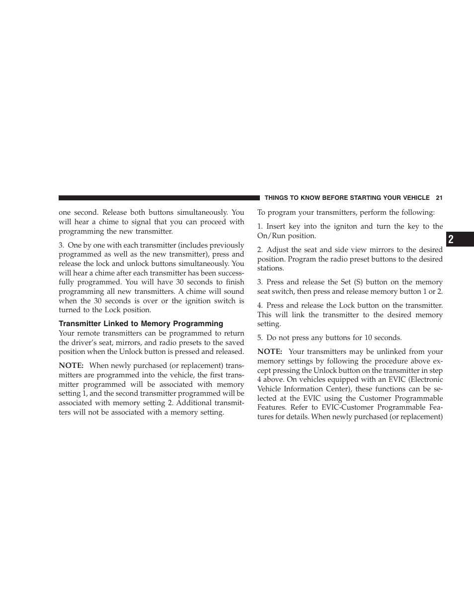 Transmitter linked to memory programming | Chrysler 2004 Concorde User Manual | Page 21 / 273