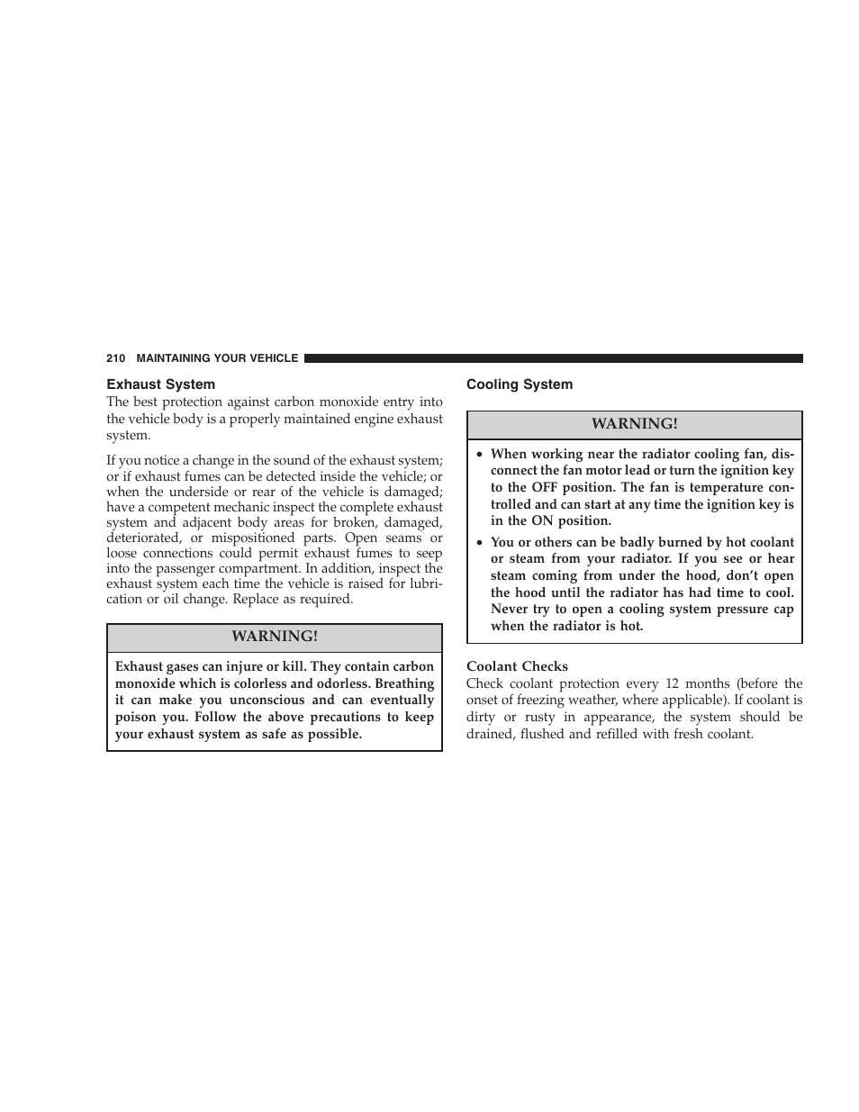 Exhaust system, Cooling system | Chrysler 2004 Concorde User Manual | Page 210 / 273