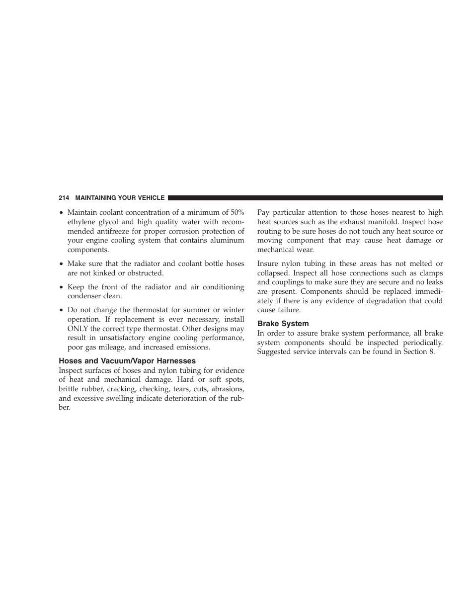 Hoses and vacuum/vapor harnesses, Brake system | Chrysler 2004 Concorde User Manual | Page 214 / 273