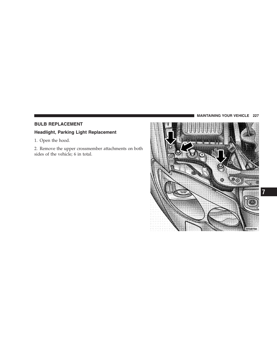 Bulb replacement, Headlight, parking light replacement | Chrysler 2004 Concorde User Manual | Page 227 / 273