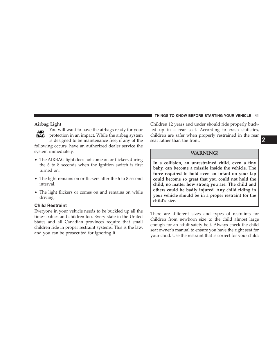 Child restraint | Chrysler 2004 Concorde User Manual | Page 41 / 273