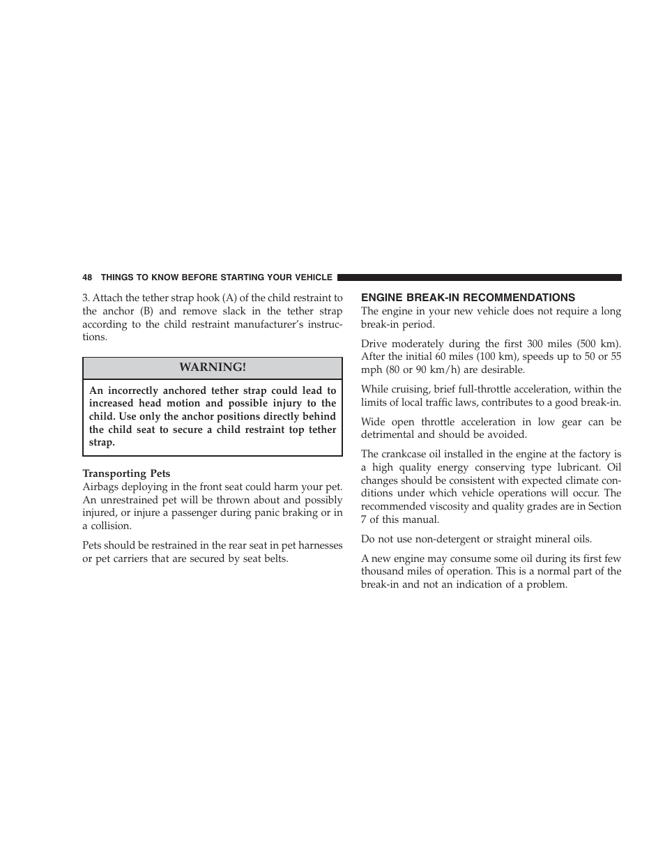 Engine break-in recommendations | Chrysler 2004 Concorde User Manual | Page 48 / 273