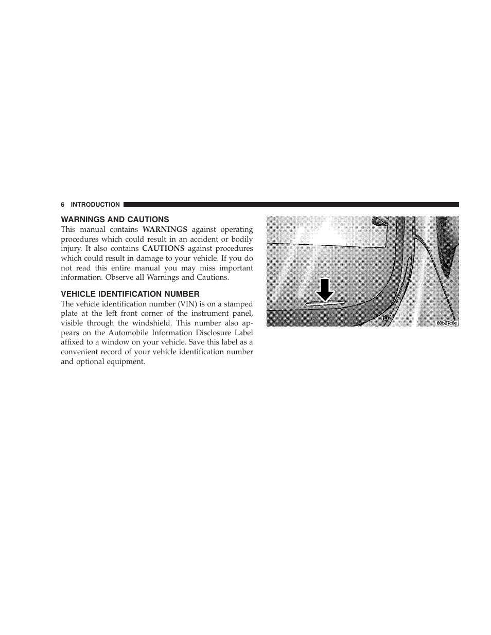 Warnings and cautions, Vehicle identification number | Chrysler 2004 Concorde User Manual | Page 6 / 273