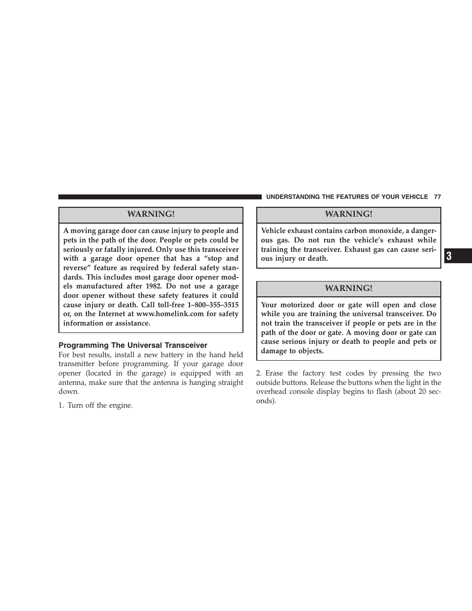 Programming the universal transceiver | Chrysler 2004 Concorde User Manual | Page 77 / 273