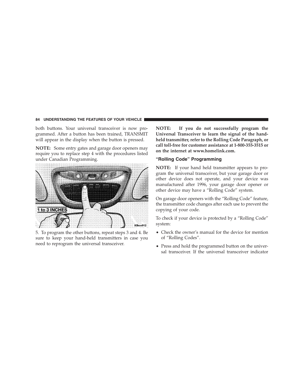 Rolling code programming, Rolling code” programming | Chrysler 2004 Concorde User Manual | Page 84 / 273