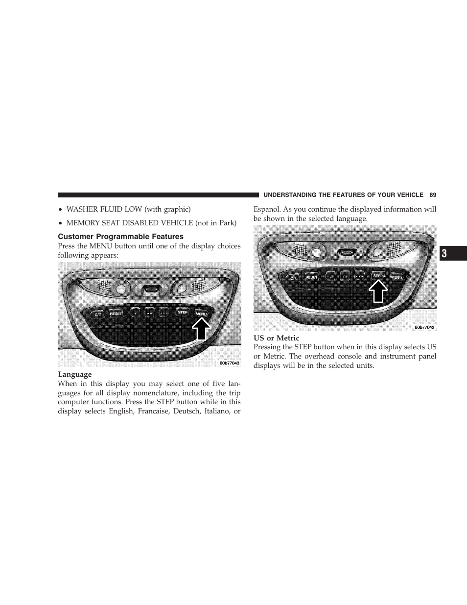 Customer programmable features | Chrysler 2004 Concorde User Manual | Page 89 / 273