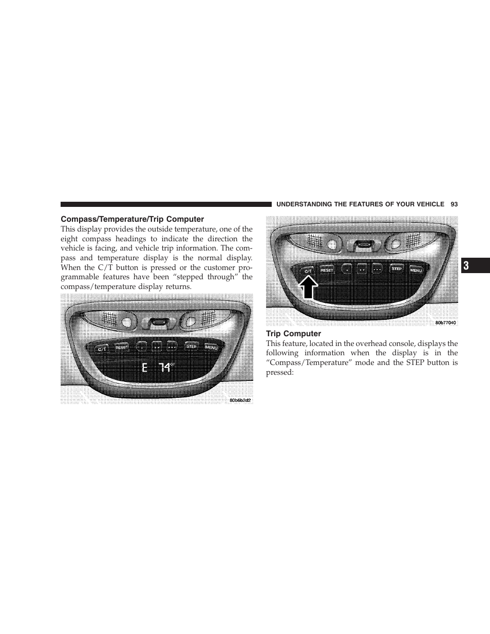 Compass/temperature/trip computer, Trip computer | Chrysler 2004 Concorde User Manual | Page 93 / 273