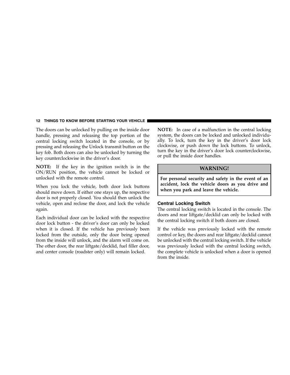 Chrysler 2005 Crossfire User Manual | Page 12 / 288